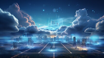 Cloud computing technology concept background, digital illustration depicting data storage and networking solutions


