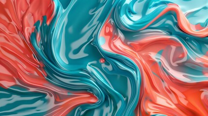 Teal and Coral Acrylic Paint with Dynamic Splashes.
