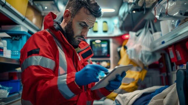 The paramedic using a tablet