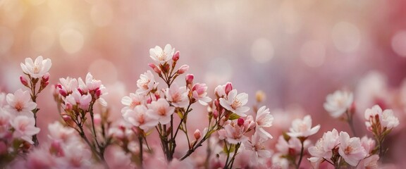 Cherry blossoms bathed in sunlight with a glowing bokeh background, accentuating the soft and dreamlike quality