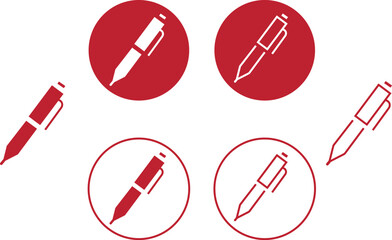 Set of Red Signature pen icons. simple pictogram. Pens, write icons in Flat vectors signs with editable stock. Writing tools Symbols, logo illustration collection isolated on transparent background.