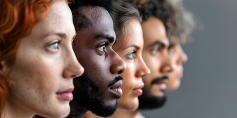 Fototapeta premium A Group of People in Profile View. Concept Group Posed in Profile, Silhouette Portraits, Group Dynamics, Unique Angles, Side View Expressions