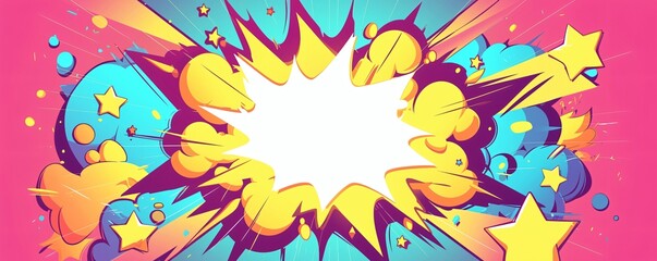 Fototapeta premium Vibrant comic book style explosion background with stars, dots, and sound effects, ideal for creative projects, presentations, and graphic design elements