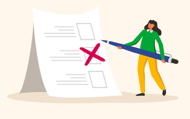Vote banner woman makes choice concept illlustration vector