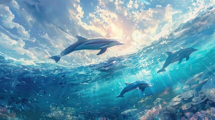 Naklejka premium .Dolphins are some of the most intelligent and fascinating creatures in the ocean