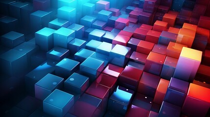 Abstract high-tech background with colorful square blocks in vibrant hues, showcasing modern technology concepts and digital innovation

