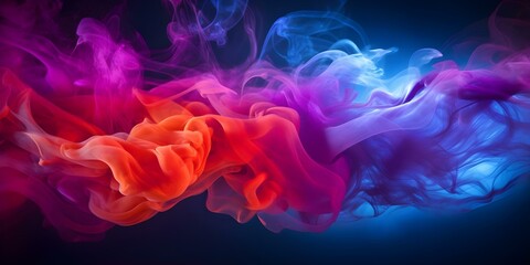 Vivid and colorful smoke on a dark background in a wide-angle photograph. Concept Smoke Photography, Colorful Backdrops, Wide-angle Shots, Dark Backgrounds, Vivid Colors