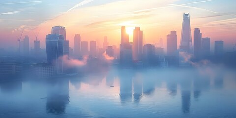 Impact of Smog on Climate Change: Obscured City Skyline. Concept Climate Change, Smog, City Skyline, Environmental Impact, Air Pollution