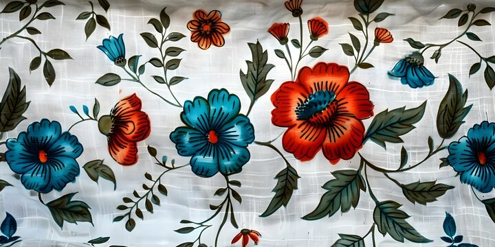 Handcrafted linen block print featuring a floral design for background or decor. Concept Home Decor, Floral Design, Block Print, Handcrafted, Linen Fabric