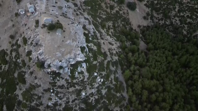 Kastro from the air at sunset on Thassos, Greece