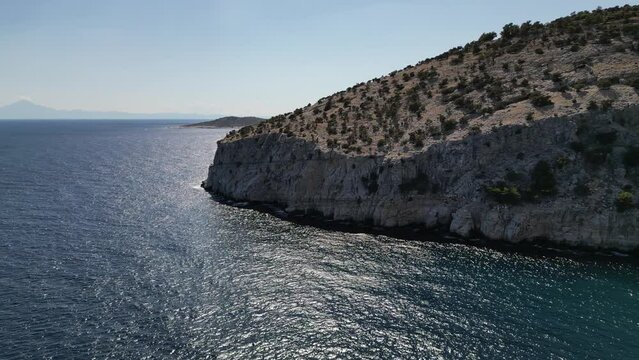 Flight around the cliff edges and corners of Thassos, greece, aegean sea