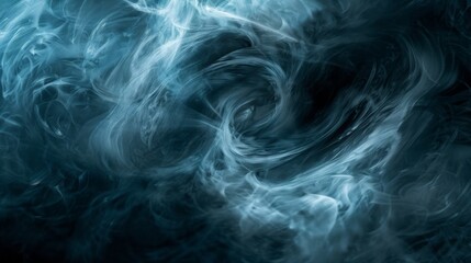 Obraz premium Ethereal misty vortex swirls in harmonious dance, shrouding dark floor with luminous fog, abstractly entwining light and shadow in hypnotic symphony on black backdrop.