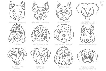 Dog head Silhouettes in alphabet order. All dog breeds. Simple line vector design