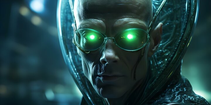Elevated Consciousness: Alien with Glowing Eyes, an Advanced Being from the th Dimension. Concept Alien Life Forms, Interdimensional Beings, Extraterrestrial Encounters