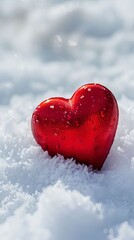 Fototapeta premium Red heart symbol resting peacefully in a blanket of snow
