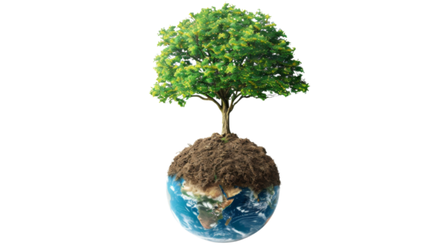 Tree growing on globe save the planet campaign 