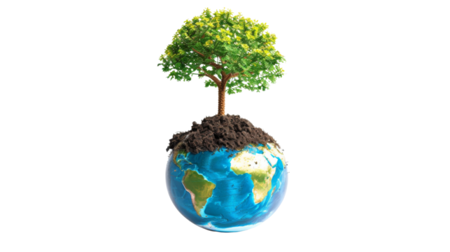 Tree growing on globe save the planet campaign 