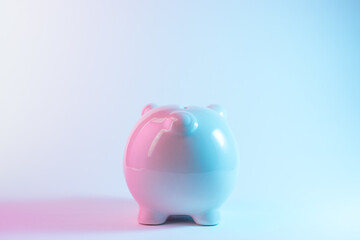 Piggy bank in vibrant bold gradient holographic colors. Christmas and New Year minimal art concept.