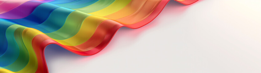 Vibrant rainbow-colored fabric waves against a white background, symbolizing diversity, creativity, and celebration.