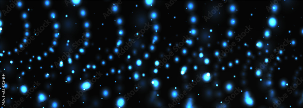 Poster Vector abstract digital particle dot waves in dark blue color isolated on black background. Big Data and AI technology hi-tech particles wire network concept. Futuristic artificial intelligence banner