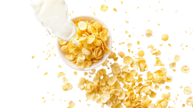 Corn flakes with milk splash