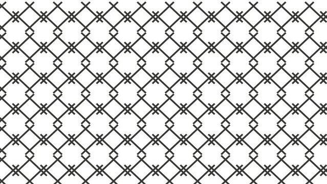 A fence or ornament with symmetrical details moves quickly horizontally.