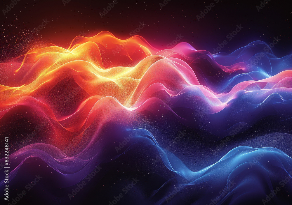 Poster colorful abstract spectrum waves background with minimalistic design, gradient light effects, and dy