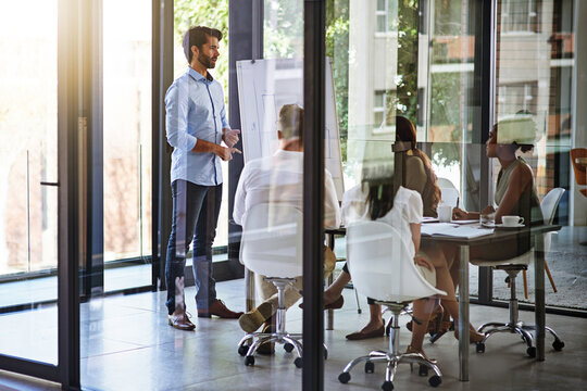 Business people, whiteboard or man speaker in office presentation in finance, review or training plan. Meeting, learning or accounting team collaboration in support for workshop, coaching or feedback - Powered by Adobe