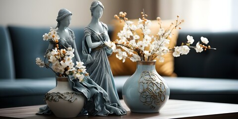 Elegant statues for a luxurious living room decor. Concept Luxury Decor, Elegant Statues, Home Interiors