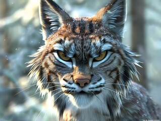 Majestic Siberian Lynx Stalking Prey in Snowy Winter Forest