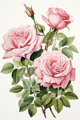 Pink roses on a light background, watercolor.