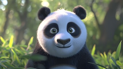 Obraz premium Adorable Panda Bear in Natural Habitat Surrounded by Lush Greenery