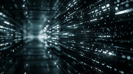 Obraz premium Abstract digital tunnel with glowing lights and dark background, representing innovation, technology, and futuristic concepts.