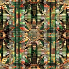 Abstract Digital Tapestry with Geometric Patterns and Warm Hues