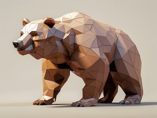 Geometric Polygon Brown Bear in Natural Wilderness Habitat