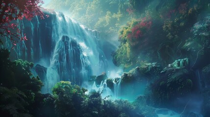 Obraz premium Scenic View of Upper Catawba Falls in a Serene Natural Setting - Beautiful Waterfall Landscape Photography