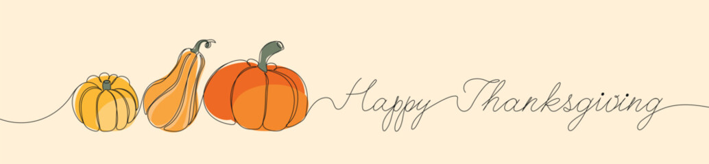 Line art for Thanksgiving day with pumpkins. Outlines autumn pumpkins set with hand drawn lettering happy Thanksgiving. Thanksgiving day sketch
