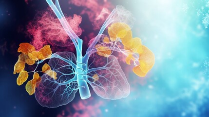 A detailed 3D illustration of human kidneys with surrounding structures in a vibrant, abstract background, highlighting renal anatomy.