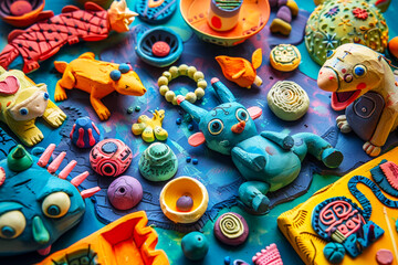 Explore a vibrant and playful world of clay creations in a bright and colorful craft scene