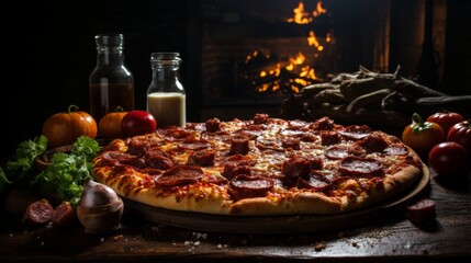 Indulge in a mouthwatering homemade pizza bursting with fresh, premium ingredients