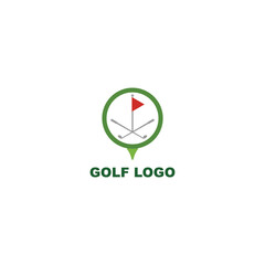 Playing golf logo template, men outdoor sport activity competition vector design.