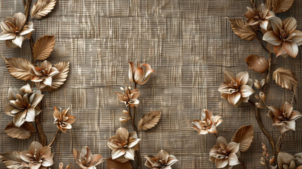 High-Resolution Hyperrealistic Image of Beige Wall with Floral and Vine Relief on Textured Plaster Background, Featuring Soft Lighting and Intricate Details in Romantic Vintage Style