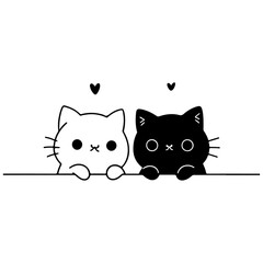 Peeking and Twin Cats Vector Illustration - Perfect for Cat Lovers and Couple Themed Designs