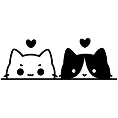 Fototapeta premium Peeking and Twin Cats Vector Illustration - Perfect for Cat Lovers and Couple Themed Designs