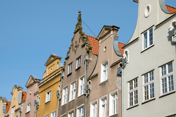 Beautiful facade of buildings in the center of Gdansk, Poland.