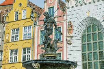 Neptune's Fountain in Gdansk, Poland. Beautiful sculpture. © bykot