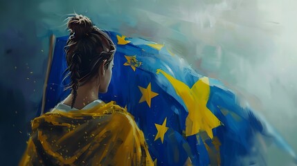 Fototapeta premium Frau mit europäischer Flagge 