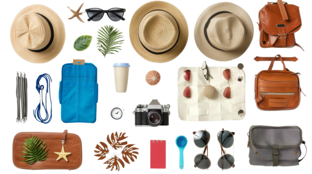 Summer vacation concept with beach and travel accessories