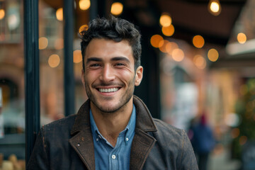 Obraz premium Portrait of smiling businessman with casual style outdoors