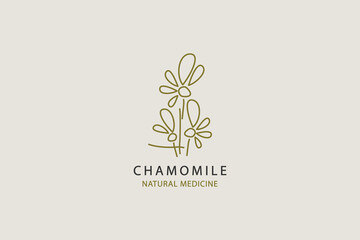 Chamomile flower natural medicine logo design. Linear style herbal vector graphic.